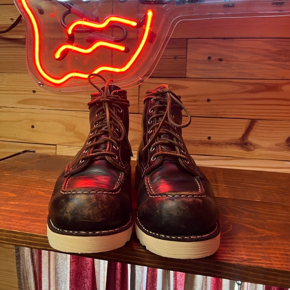 Awesome Red Wing Moc Toe #9874 Black Klondike Tea Core 10 D Leather Boots.